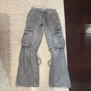 Zara Gray Flare Cargo Jeans